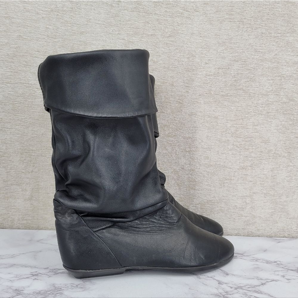 Dexter Vintage Women's Black Leather Slouch Cuffed Boots